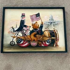Folk Art Wooden Painting. Celebrating USA.